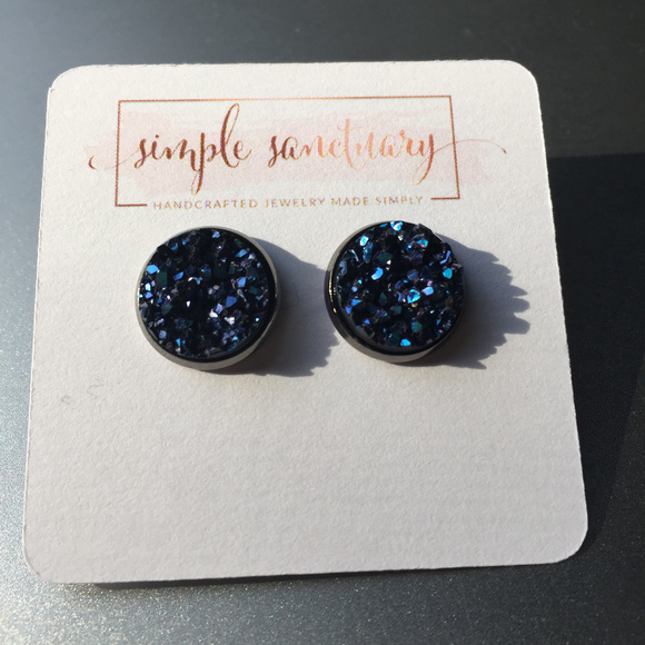 Simple Sanctuary Jewelry - Metalic Blue Druzy Stone Studs